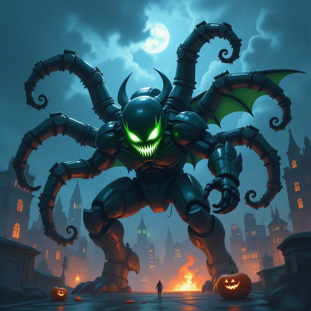 Doc Ock Green Goblin Hybrid in Gothic Cityscape