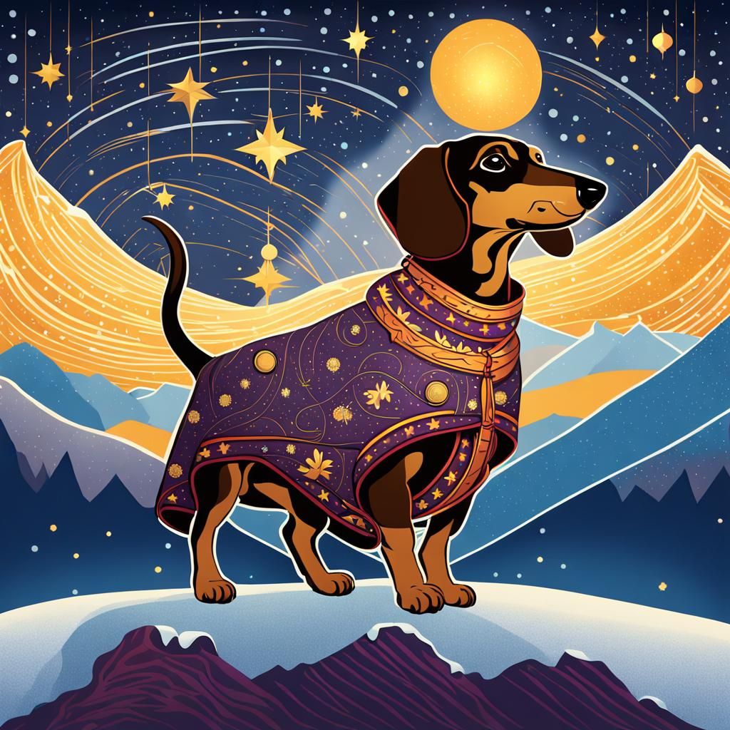 Dachshund as The Hermit Tarot Card in Rider-Waite Style