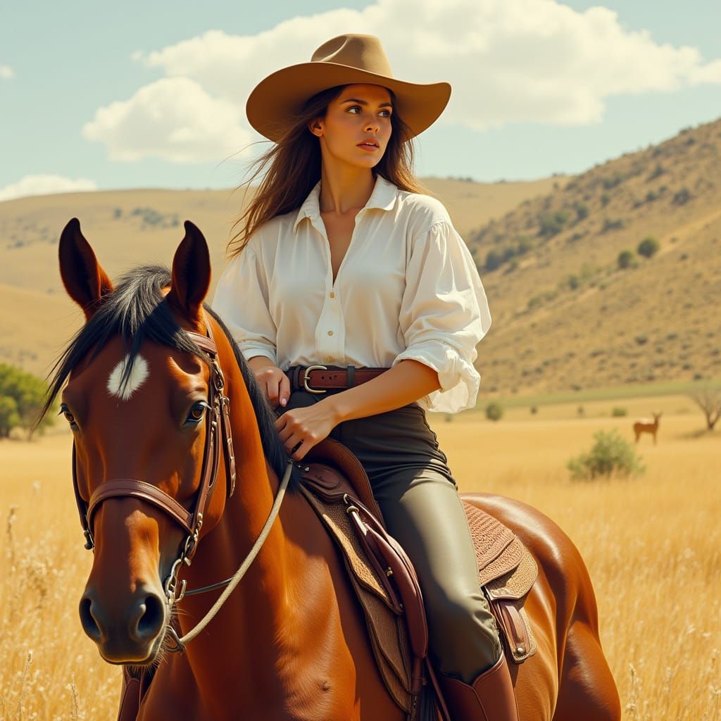 Elegant Female Rider in Impressionist Style