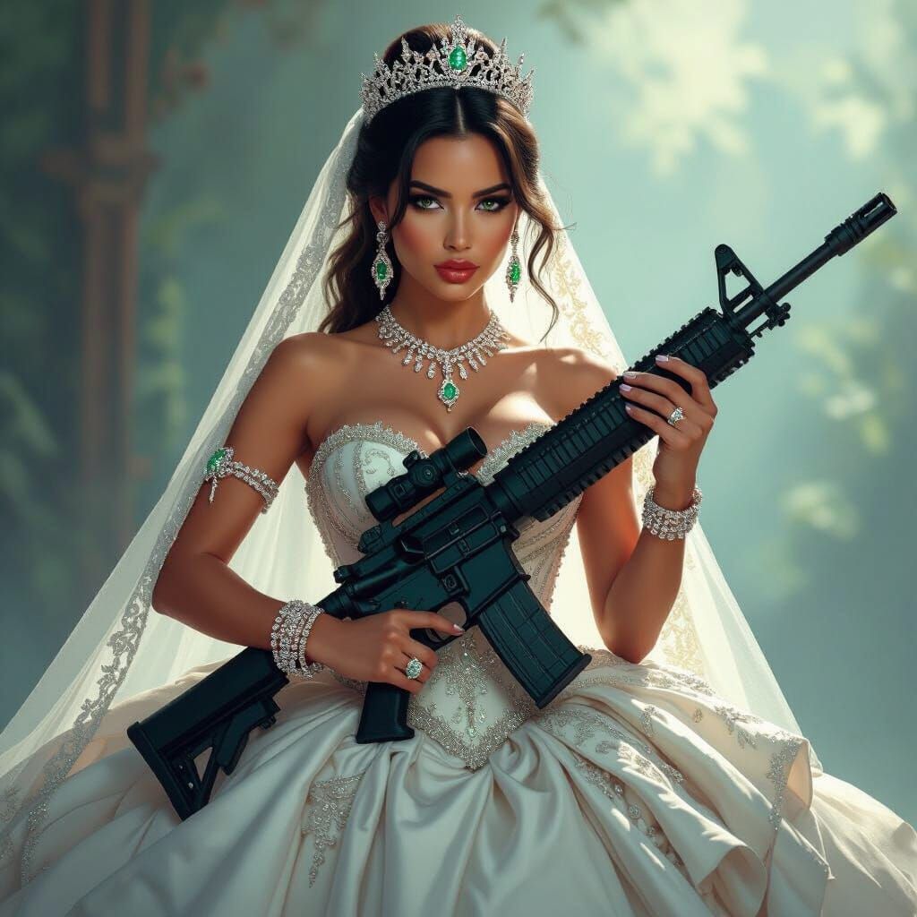 Latina Queen with Rifle in Gritty Realistic Style