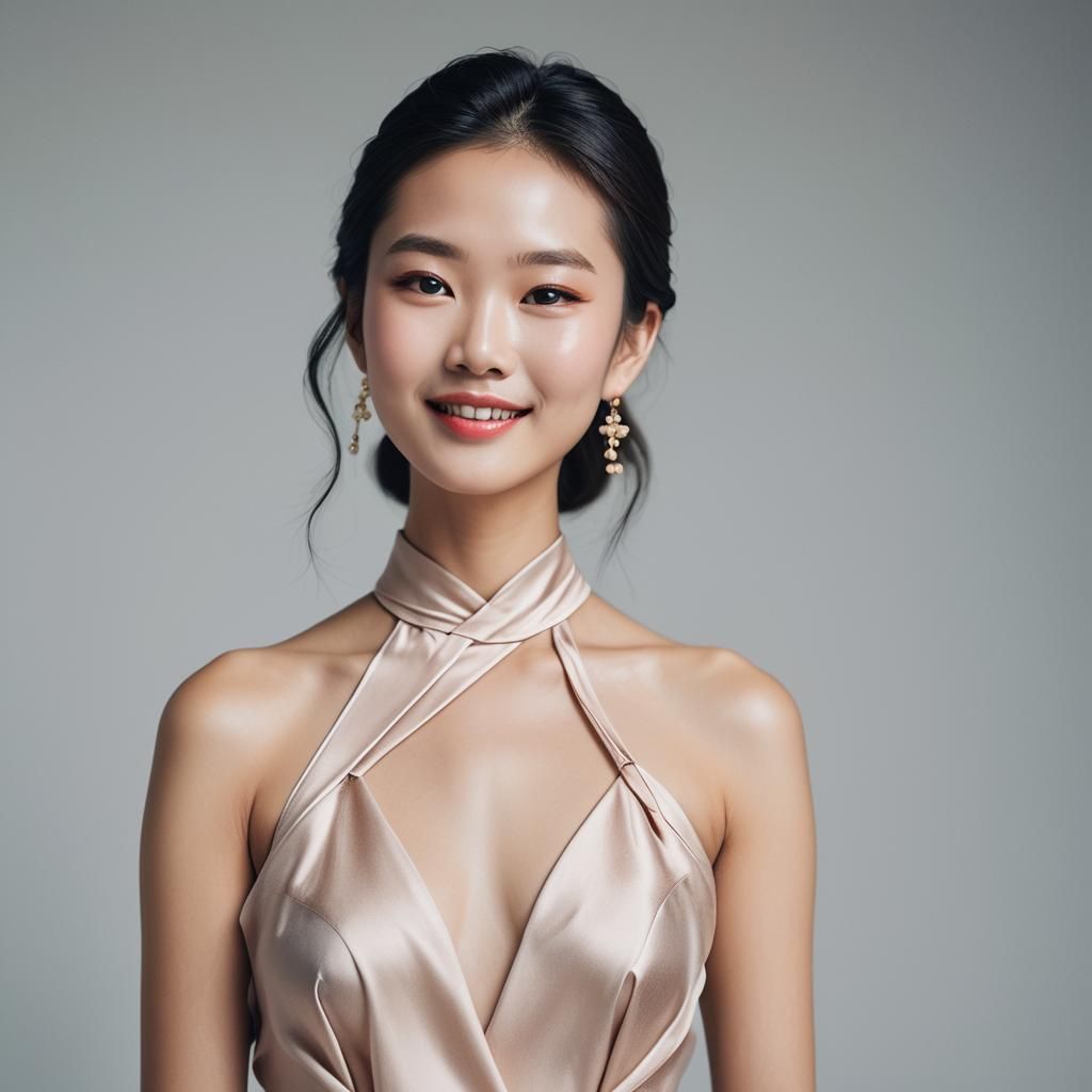 Chinese model poses for a selfie, in the style of social med...