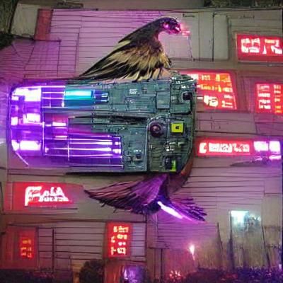Cyberpunk Falcon Soaring Through Neon Cityscape
