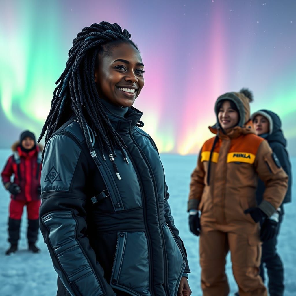 Futuristic Arctic Queen Under Aurora Borealis