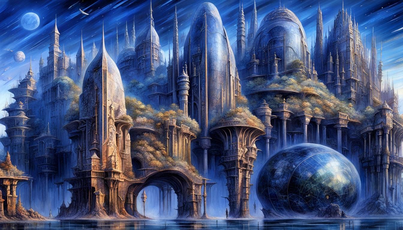 Epic Art Deco Dreamscape in Prehistoricore Style