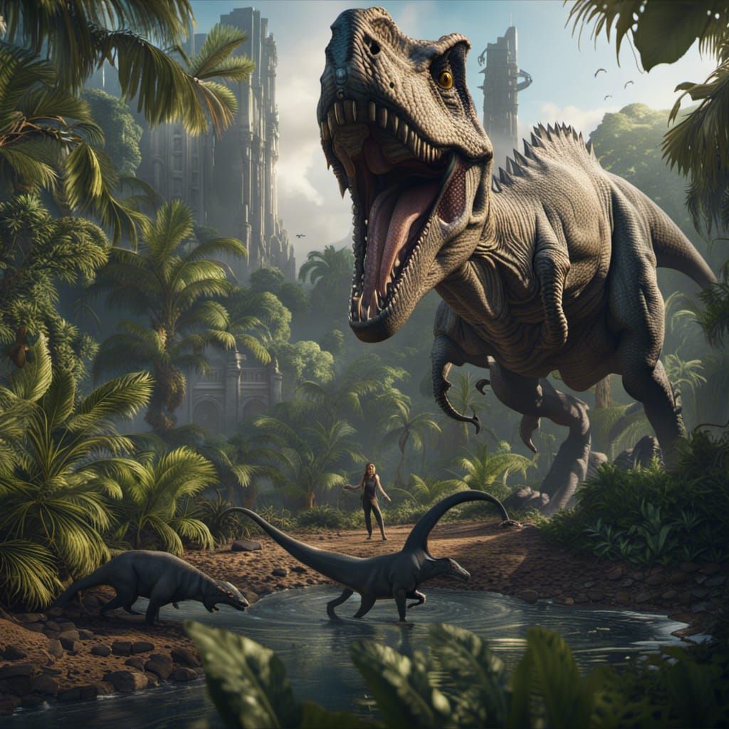 Detailed Jurassic World Matte Painting in 8k