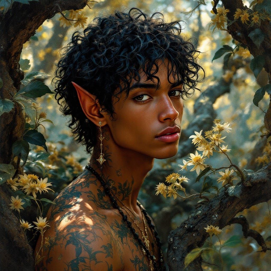 Vibrant Elf Portrait in Mystical Realism Style