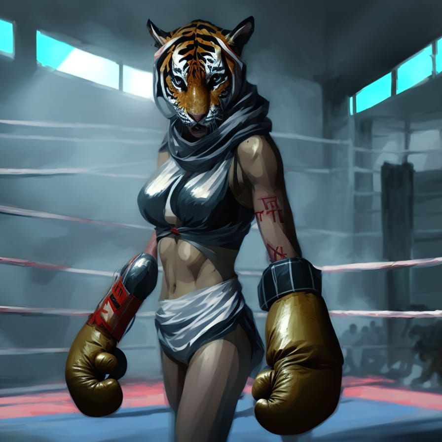 Anthropomorphic Tiger Girl Enters Boxing Ring as Digital Art
