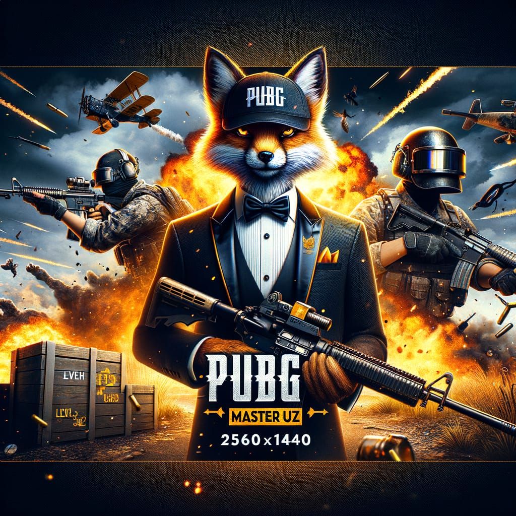 Anthropomorphic Fox in Tuxedo on Epic PUBG Battlefield Banne...