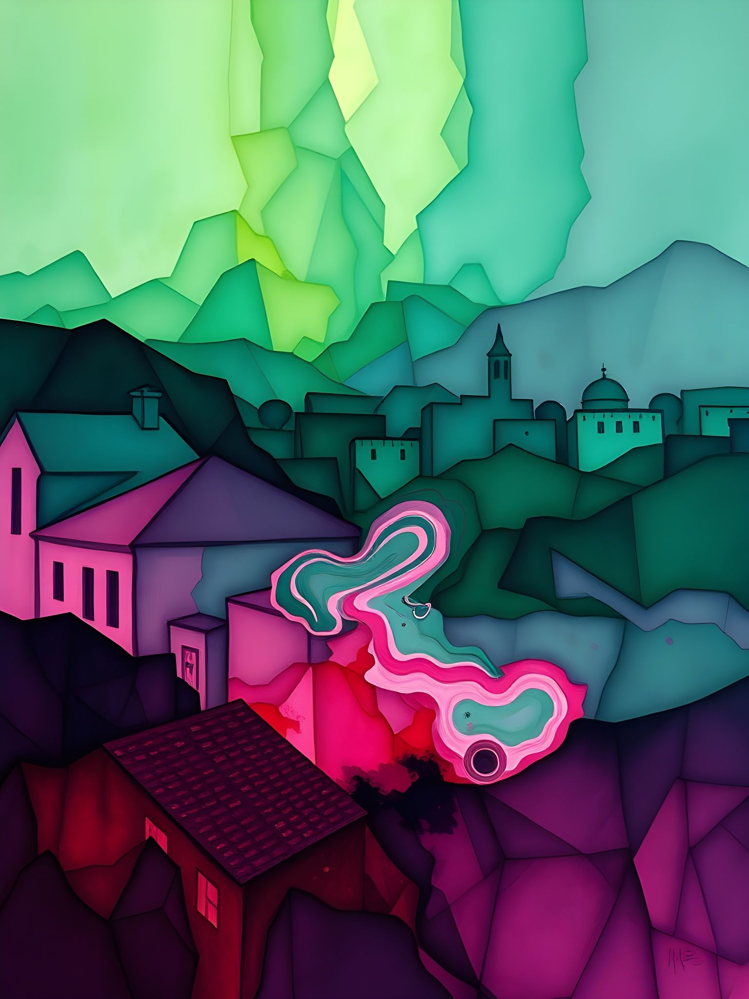 Vibrant European Ink Painting