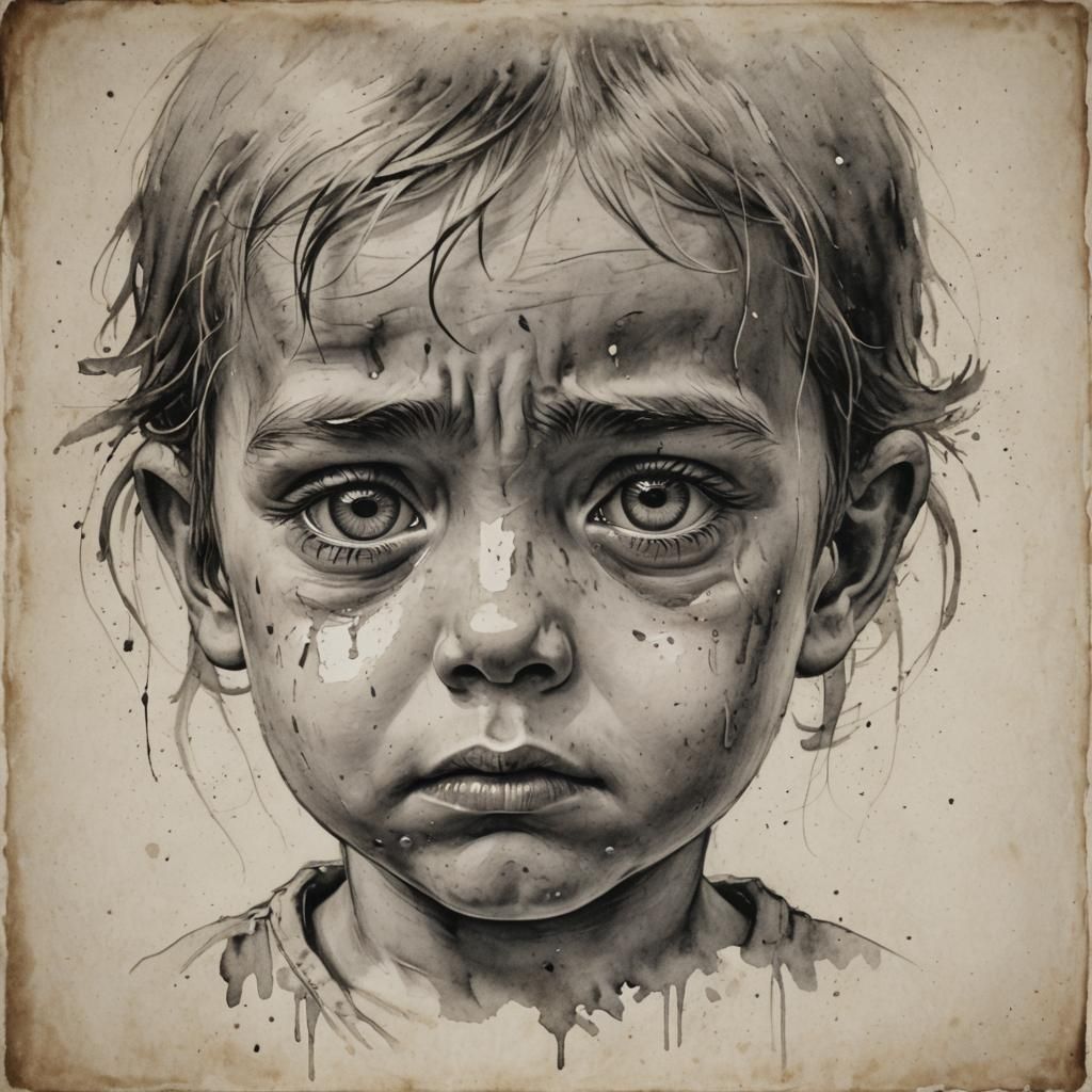 Sorrowful Child's Crying Eyes: A Close-Up Portrait