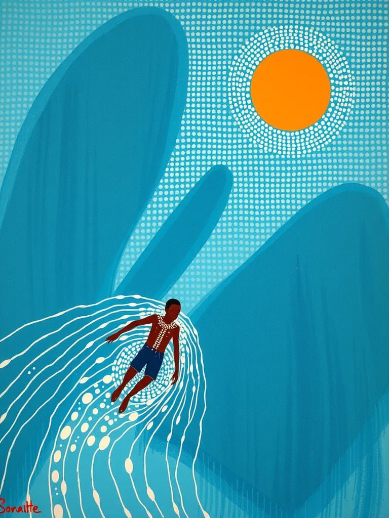 Person Swimming in Sea: Basquiat-Inspired Dot Painting