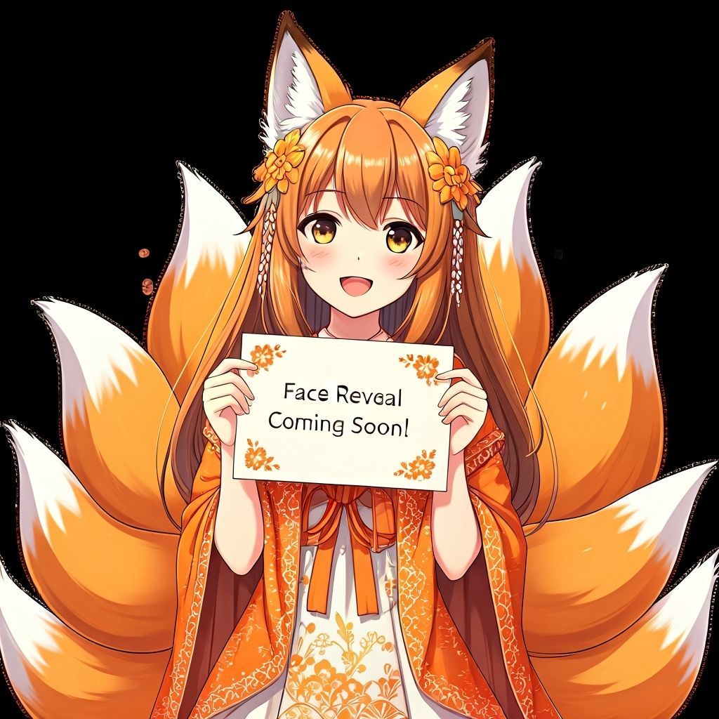 Anime Fox Girl with Flowers and Lacy Shawl