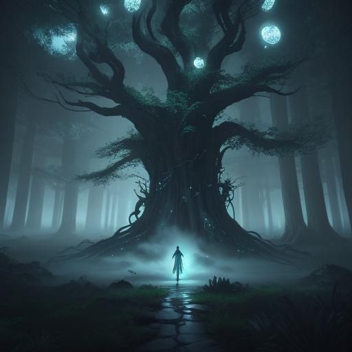 Mystical Witches in Lush Forest, Digital Art