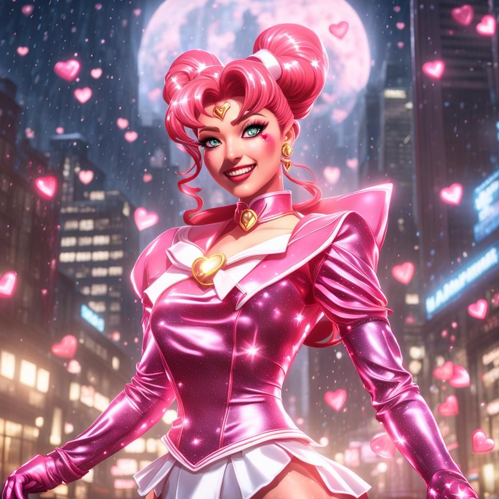 Athletic Sailor Scout Woman in Pink, Hyperdetailed Comic Art