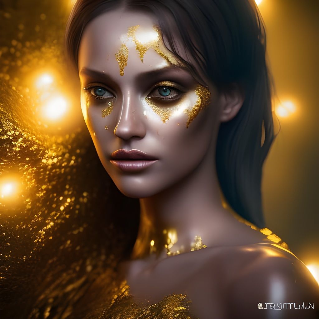 Girl with Liquid Gold: Hyperrealistic Digital Portrait