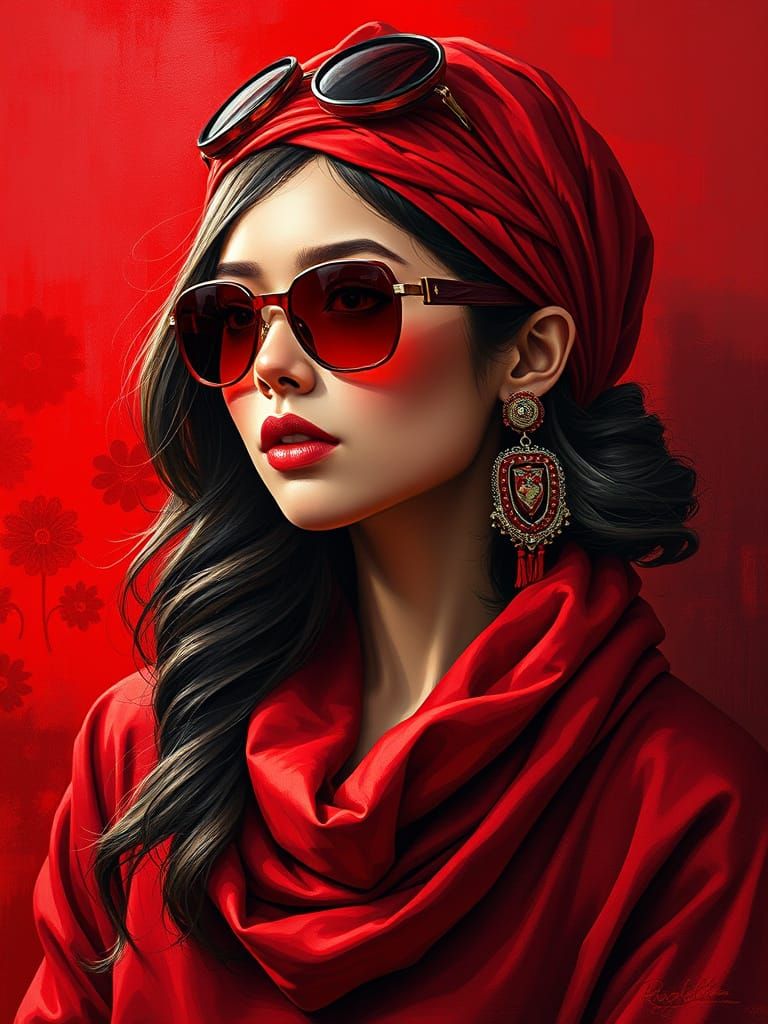 Charming Woman in Red Attire With Dynamic Lighting