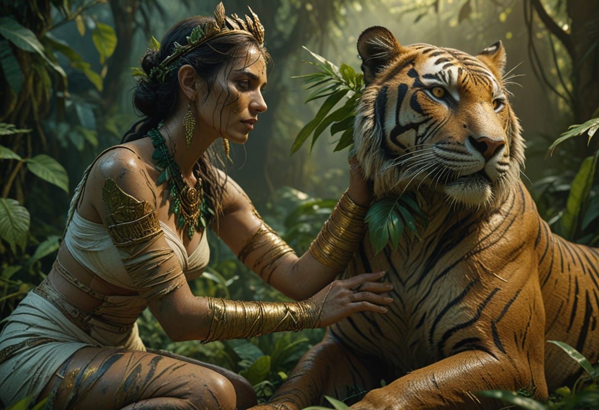 Mummified Queen and Tiger in Emerald Jungle