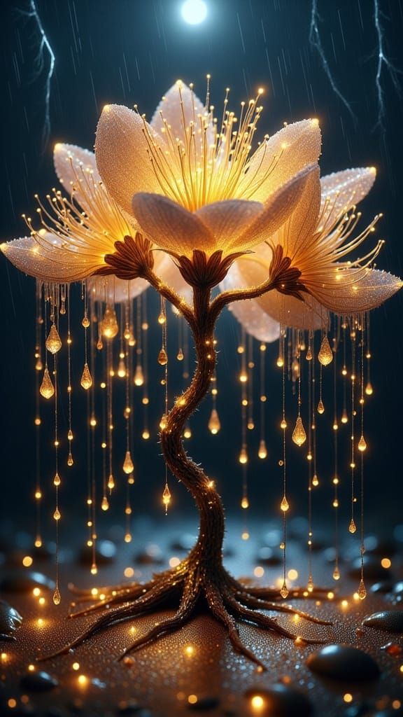 Cherry Blossom in Psychedelic Rain with Divine Glow