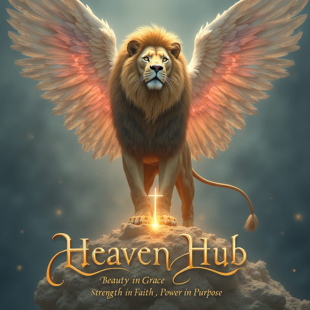 Regal Lioness in Ethereal Splendor, Surrounded by Heavenly F...