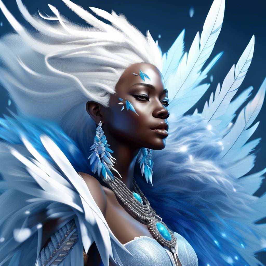 African Ice Goddess Portrait in Hyperrealistic Style