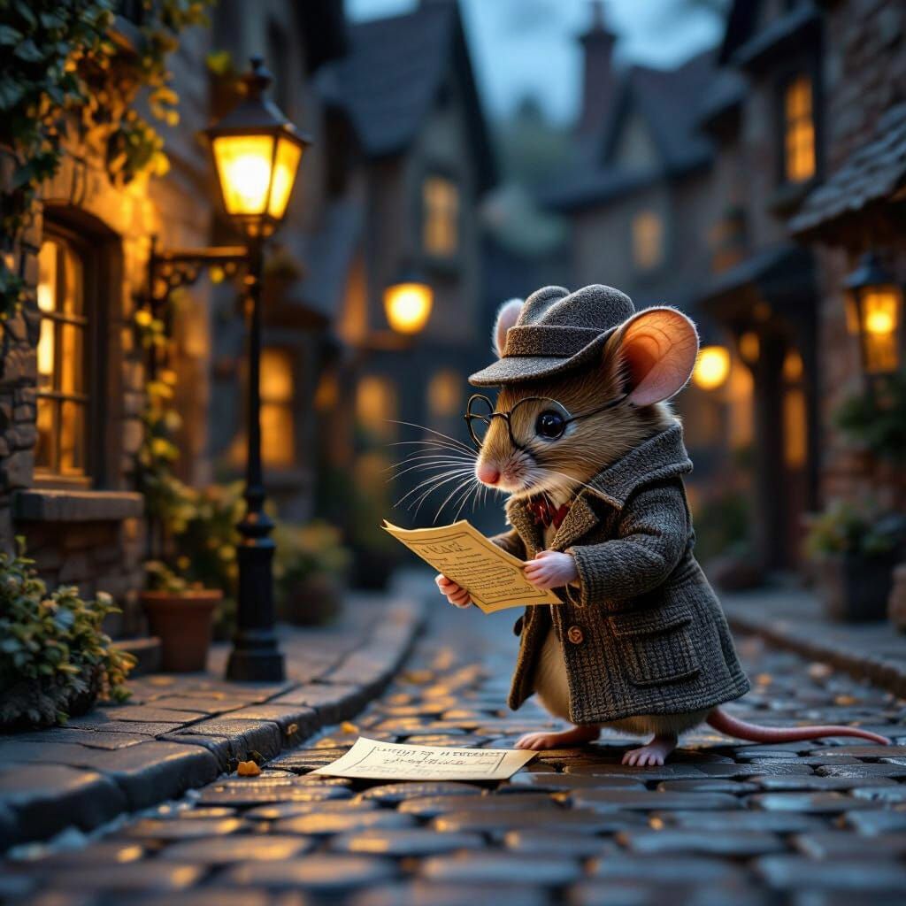 Mouse Detective in Miniature Victorian Village