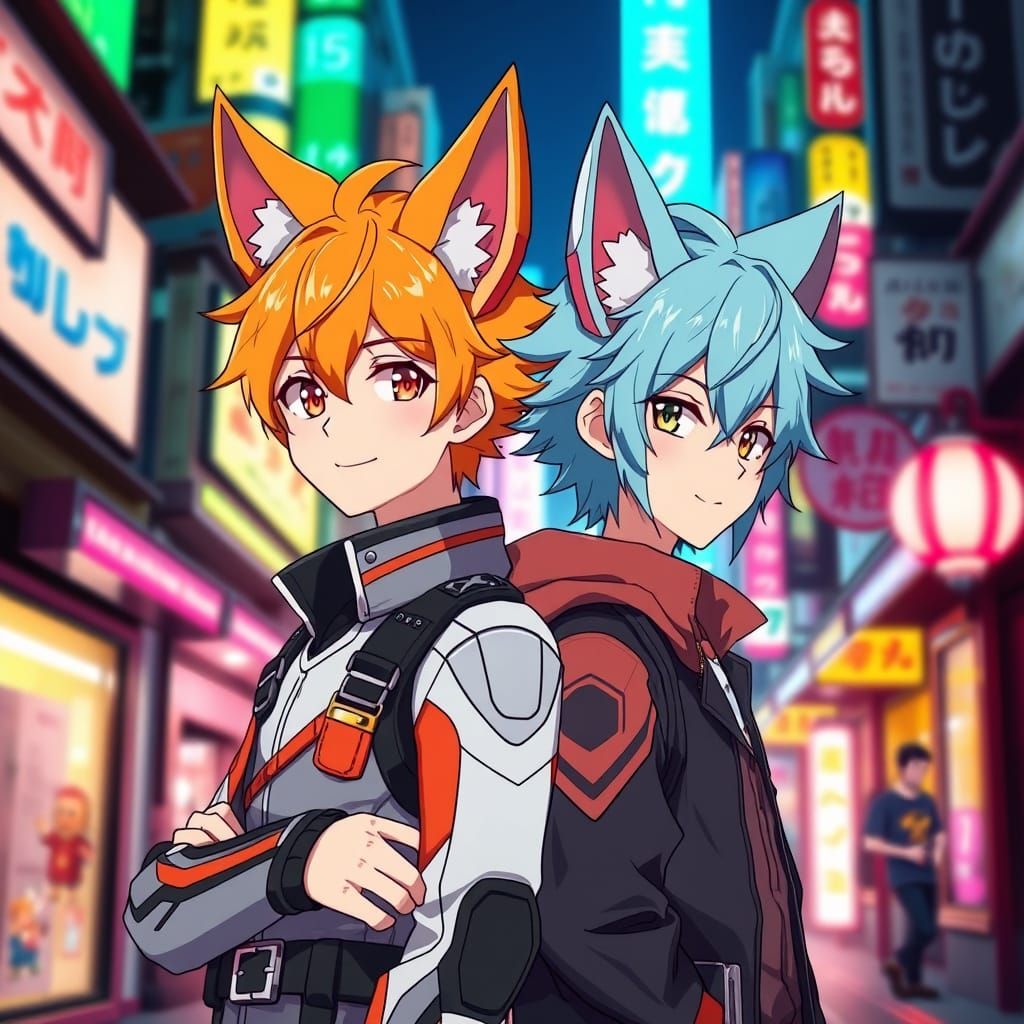 Anime Fox Boys in Neon Tokyo, Studio Trigger Style