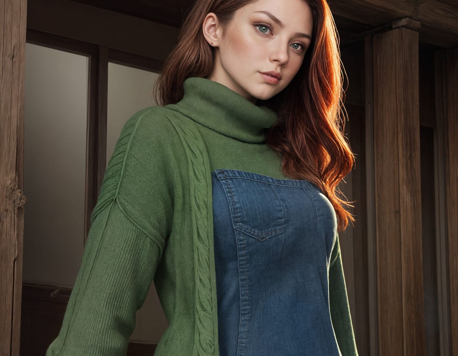 Young Woman with Red Hair in Casual Outfit