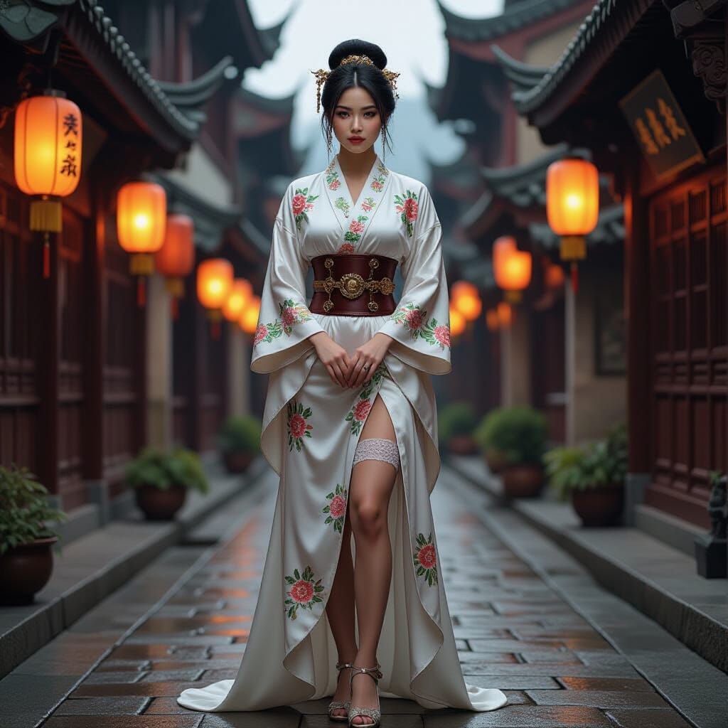 Hanfu and Steampunk Fusion in Syd Mead Style