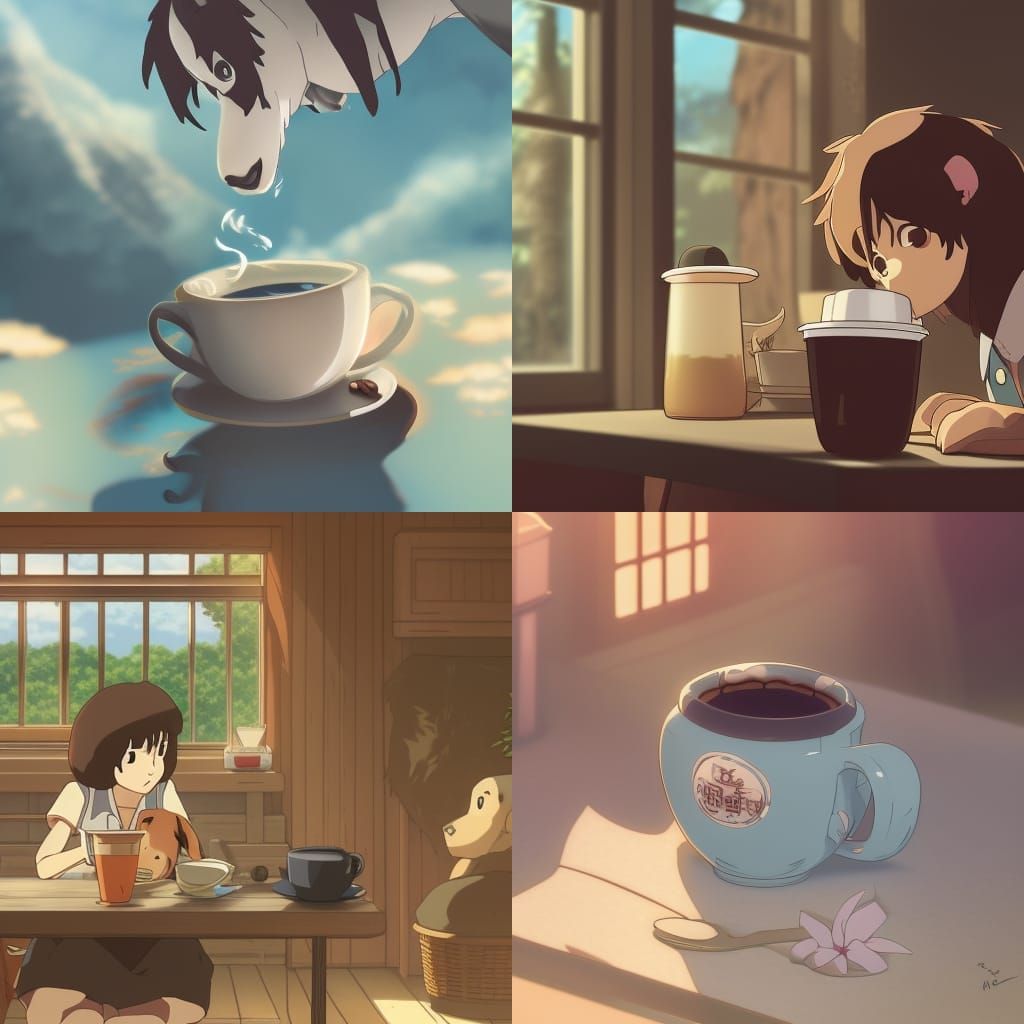 Puppy Coffee in Studio Ghibli Anime Style