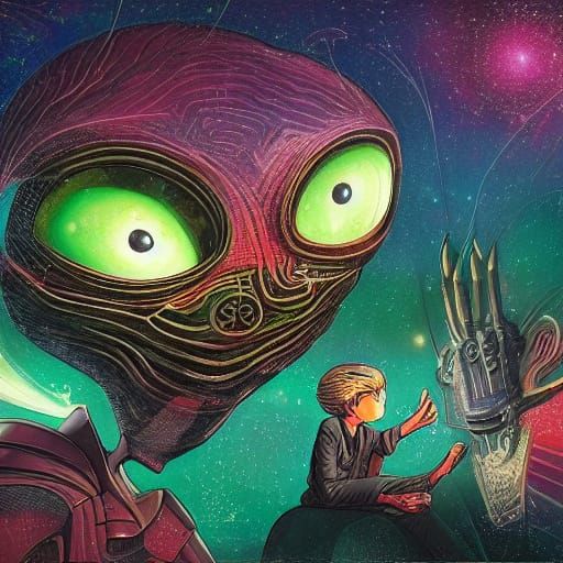 Alien and Human Idea Collaboration in Surreal Digital Art