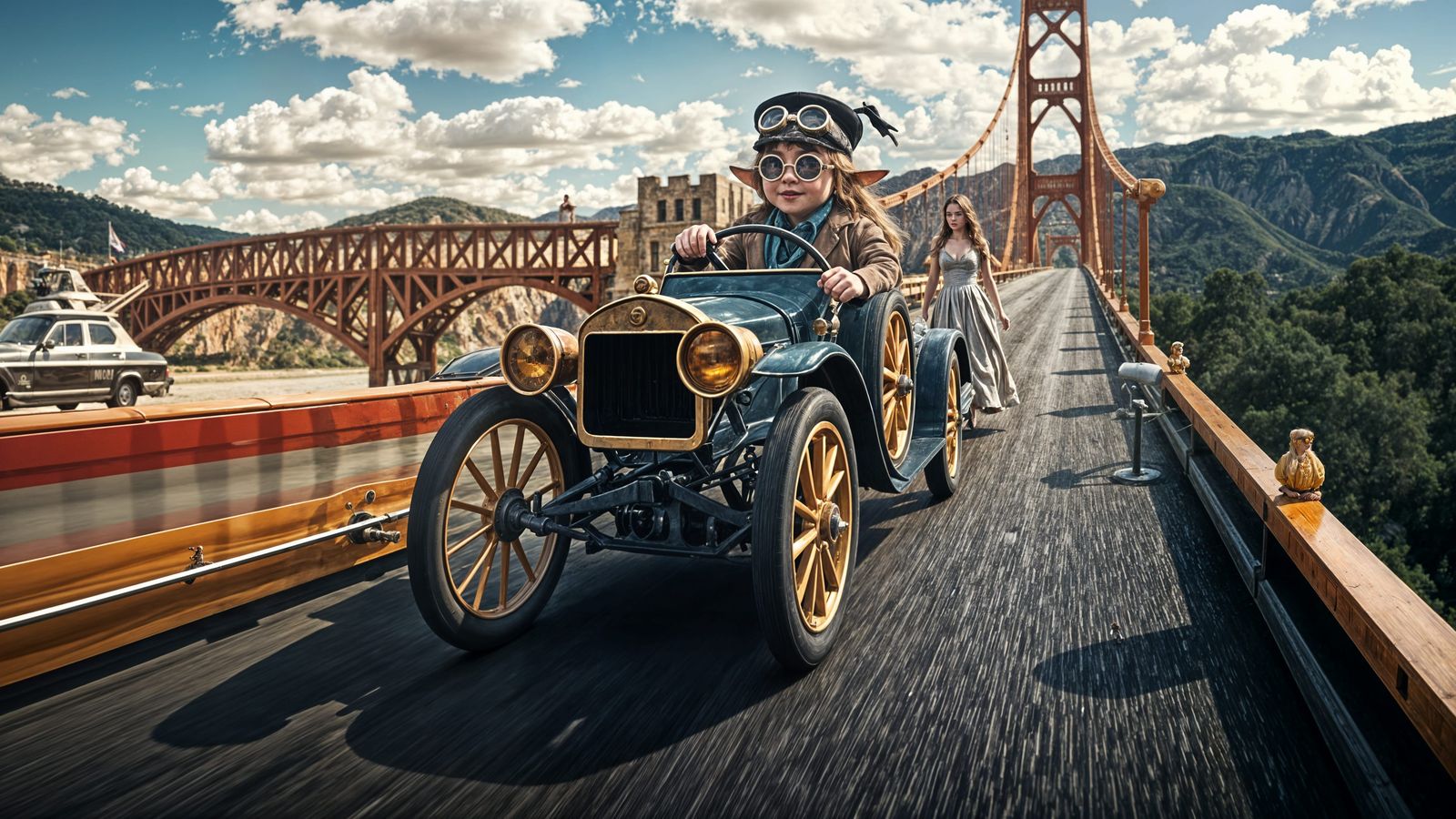 Halfling Driver on Wooden Bridge with Princess