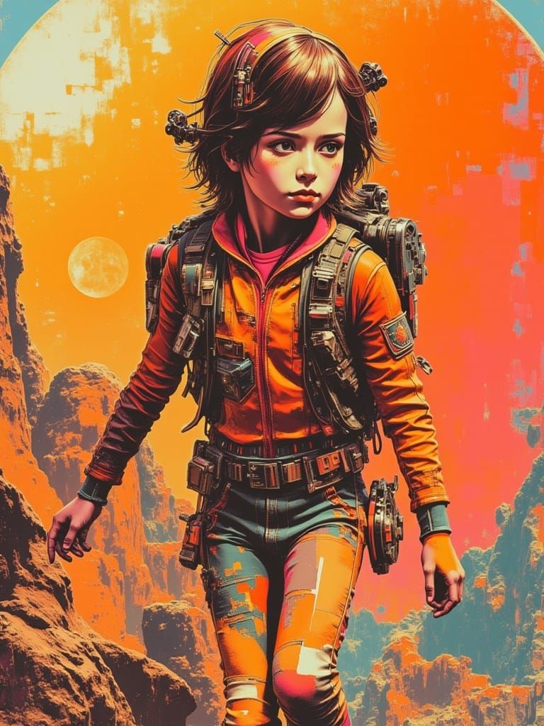 Retro Futuristic Boy Soaring with Jet Pack