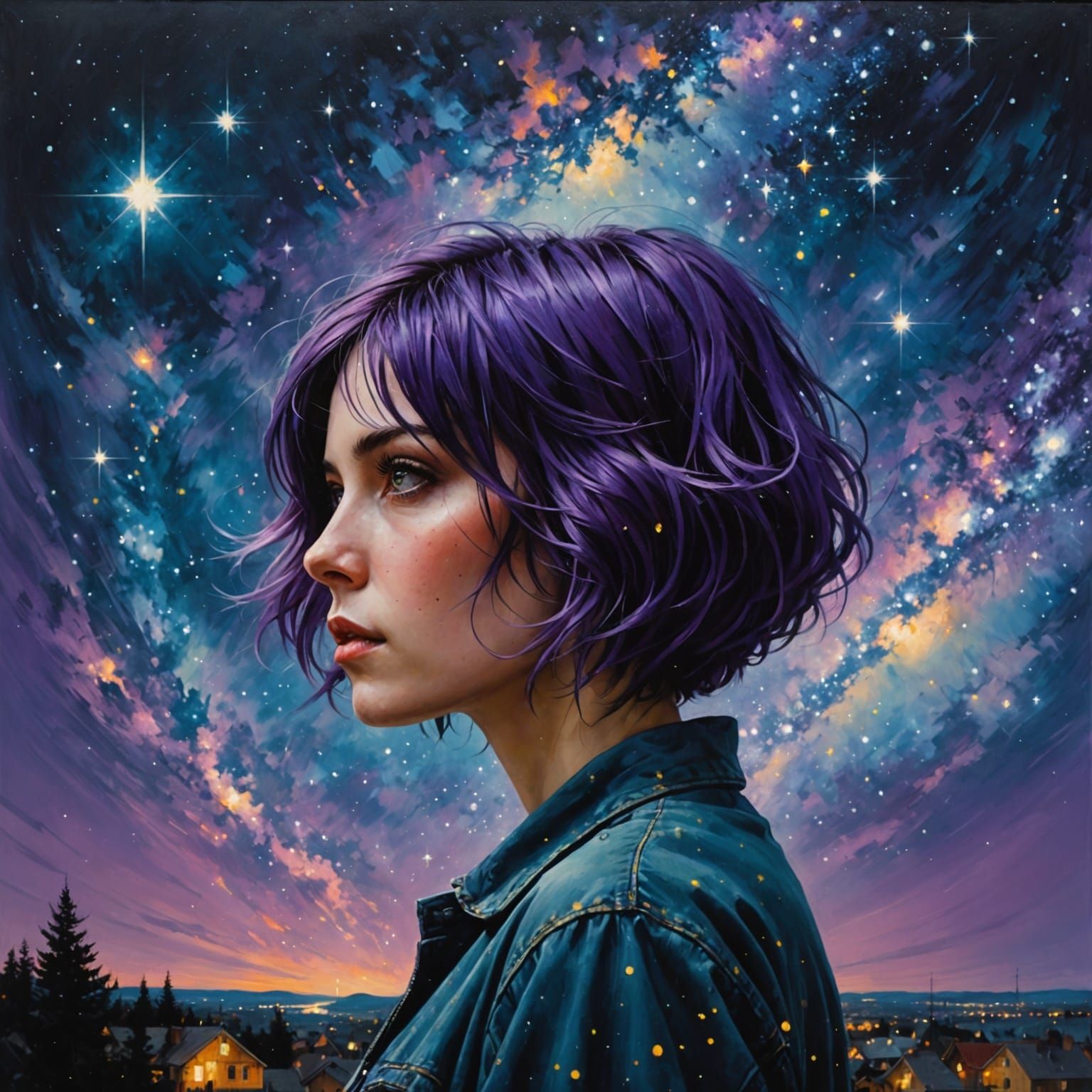 Woman Gazes At Detailed Starry Night Sky
