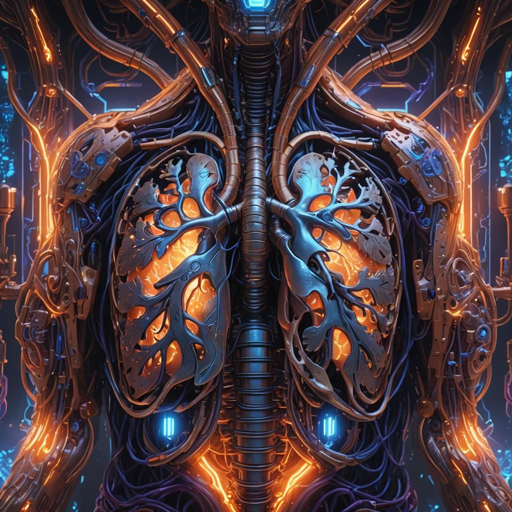 Biomechanical Lungs with Vibrant Blue Glow