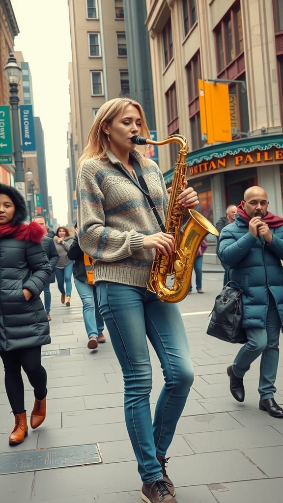 Saxophone Player in Lively, Animated Style