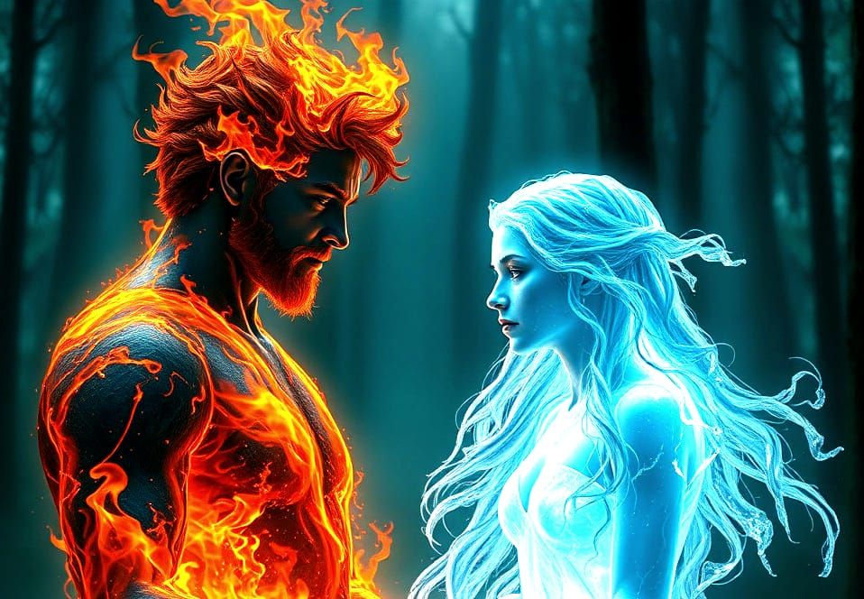 Fiery Folklore Man and Ice Woman Portrait