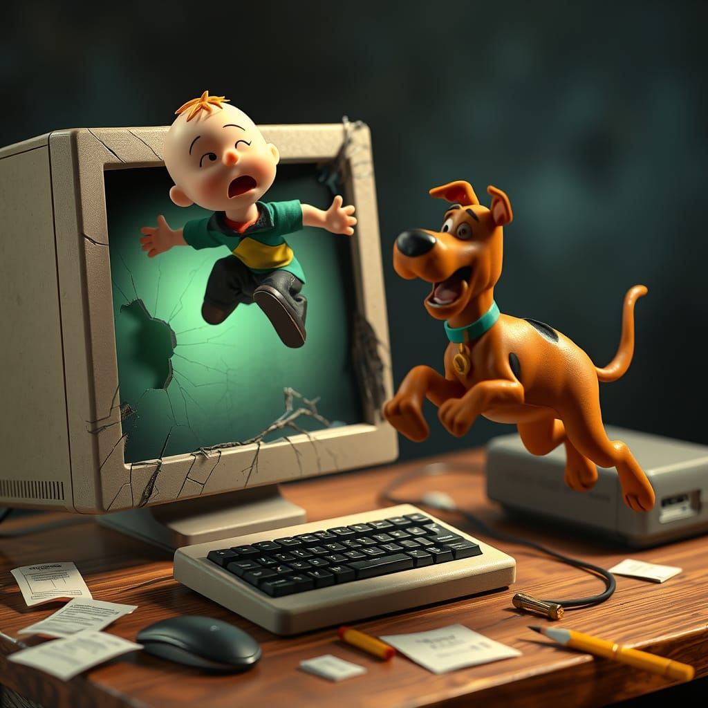 Surreal Boy Leaps from Melting Computer Screen in 3D