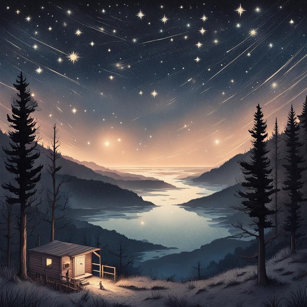 Expansive Night Sky Illustration with Twinkling Stars