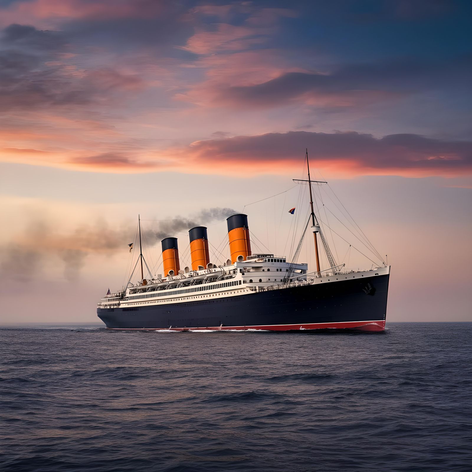 Historic Ocean Liner at Sunset: Cinematic Film Still