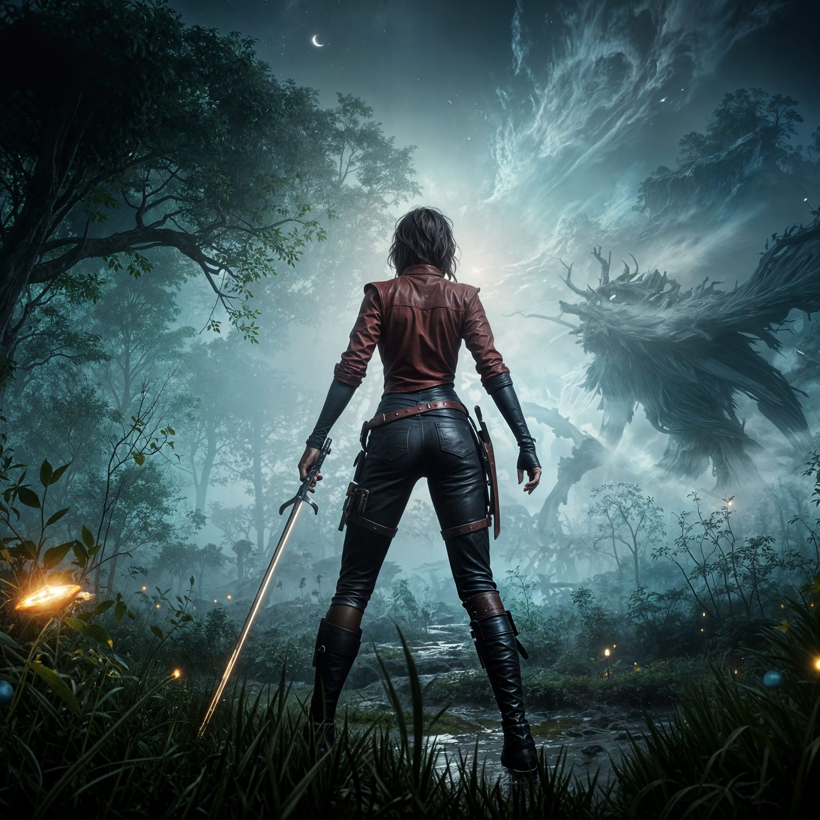 Mystical Meadow Battle: Lady Adventurer Confronts Shadowy Cr...