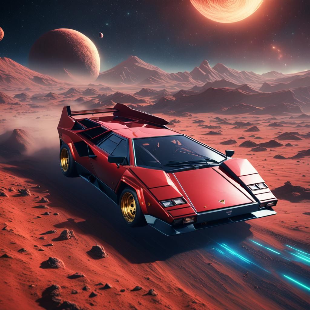 Lamborghini Countach Soaring Through Space in Detailed Paint...