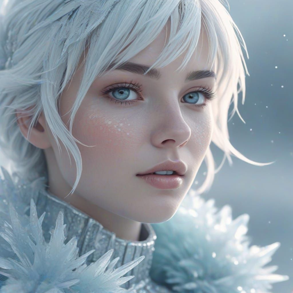 Icy Woman in Frozen Landscape: Minimalist Digital Art