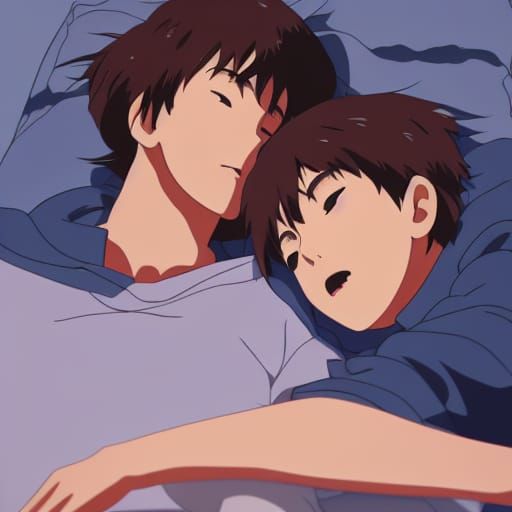 Teenage Boys Cuddling in Studio Ghibli Anime Style
