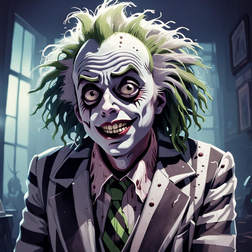 Beetlejuice Double Exposure Portrait with Hurt Expression