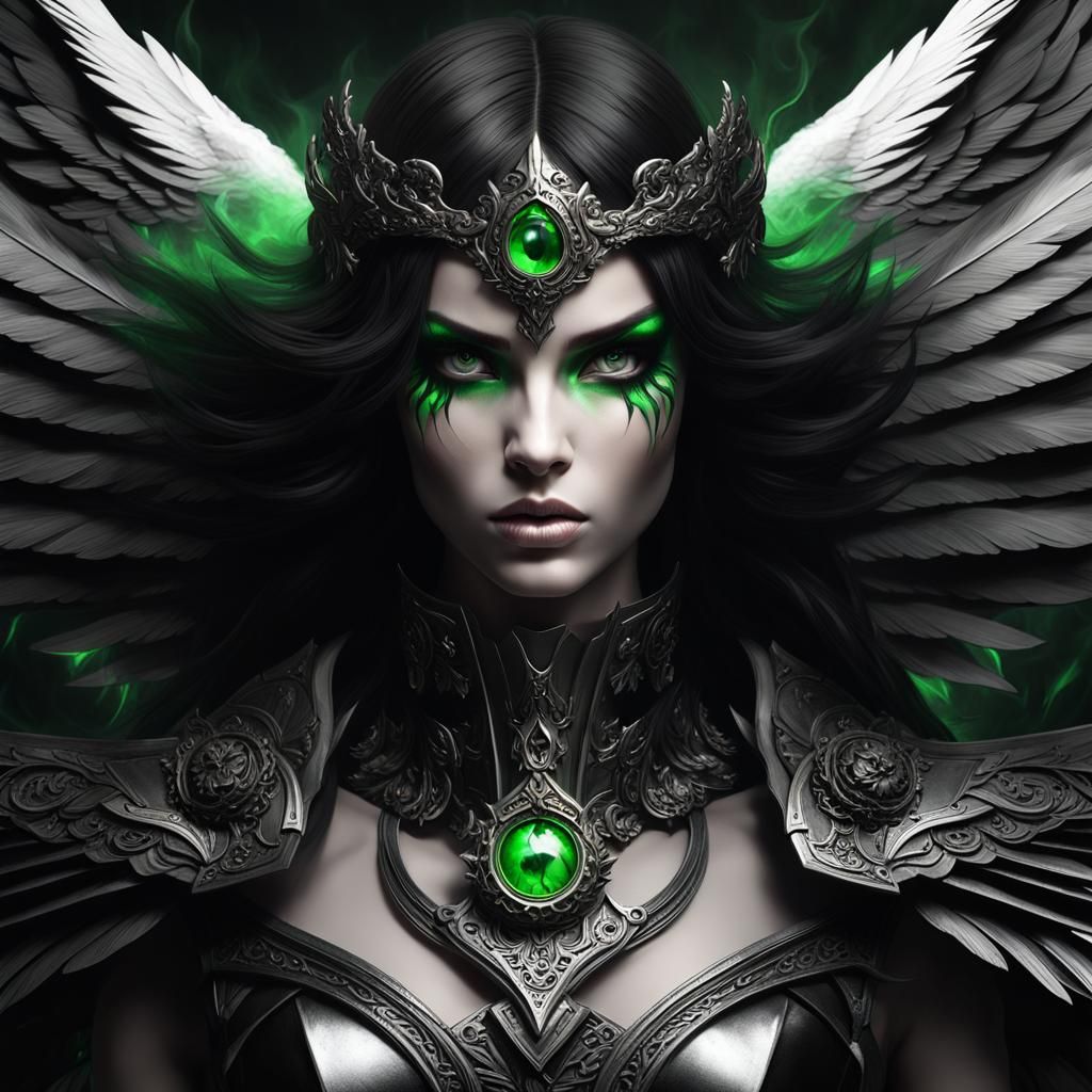 Gothic Angel in Flight: Black, White, and Smoky Portrait