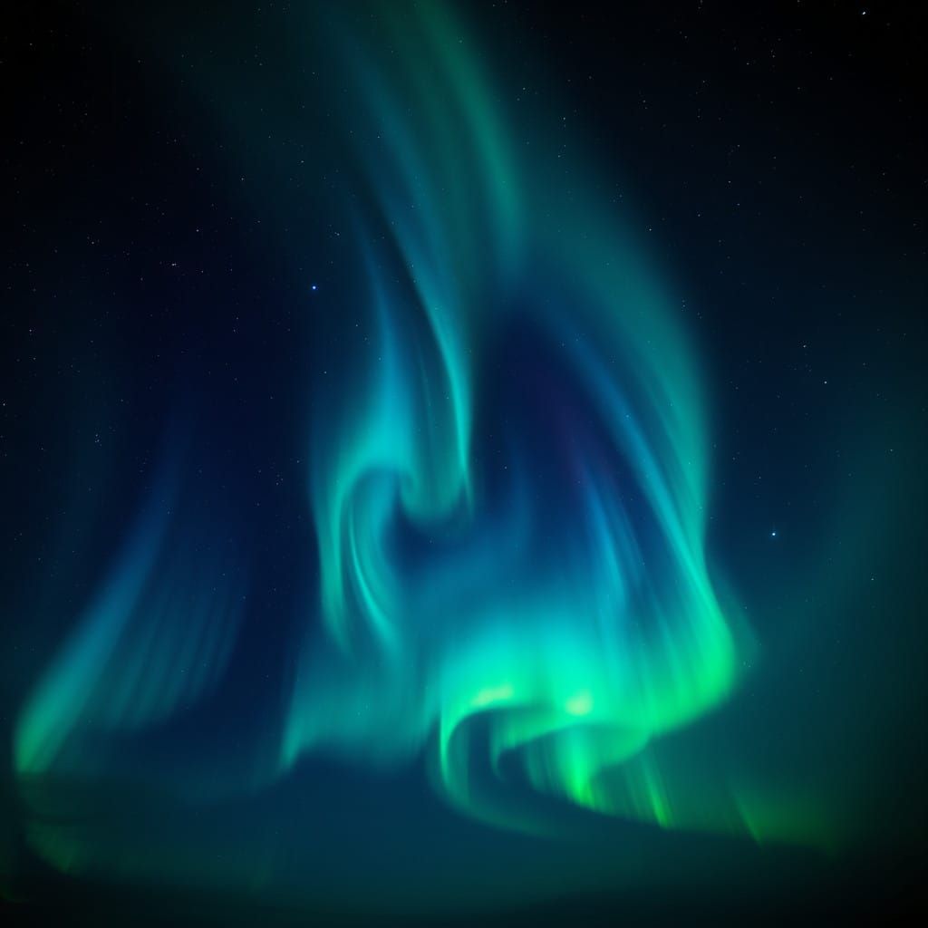 Surreal Emerald and Sapphire Aurora Borealis Night Sky