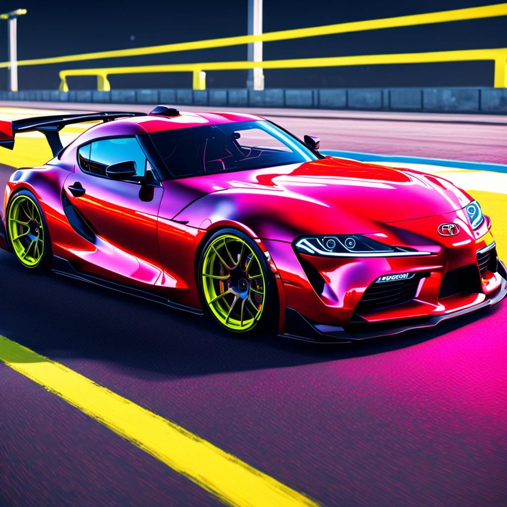 Neon Toyota Supras Racing in Synthwave Style