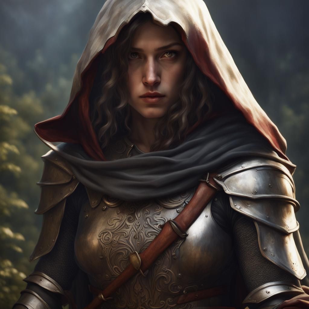 Hooded Female Knight, Detailed Matte Painting
