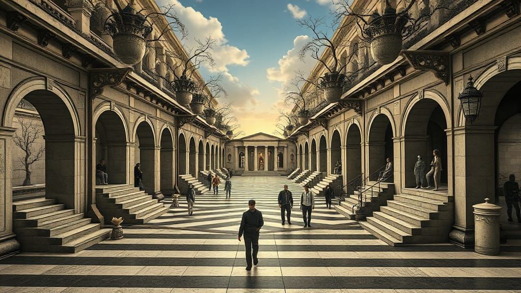 Surreal Fantasy Landscape Inspired by MC Escher