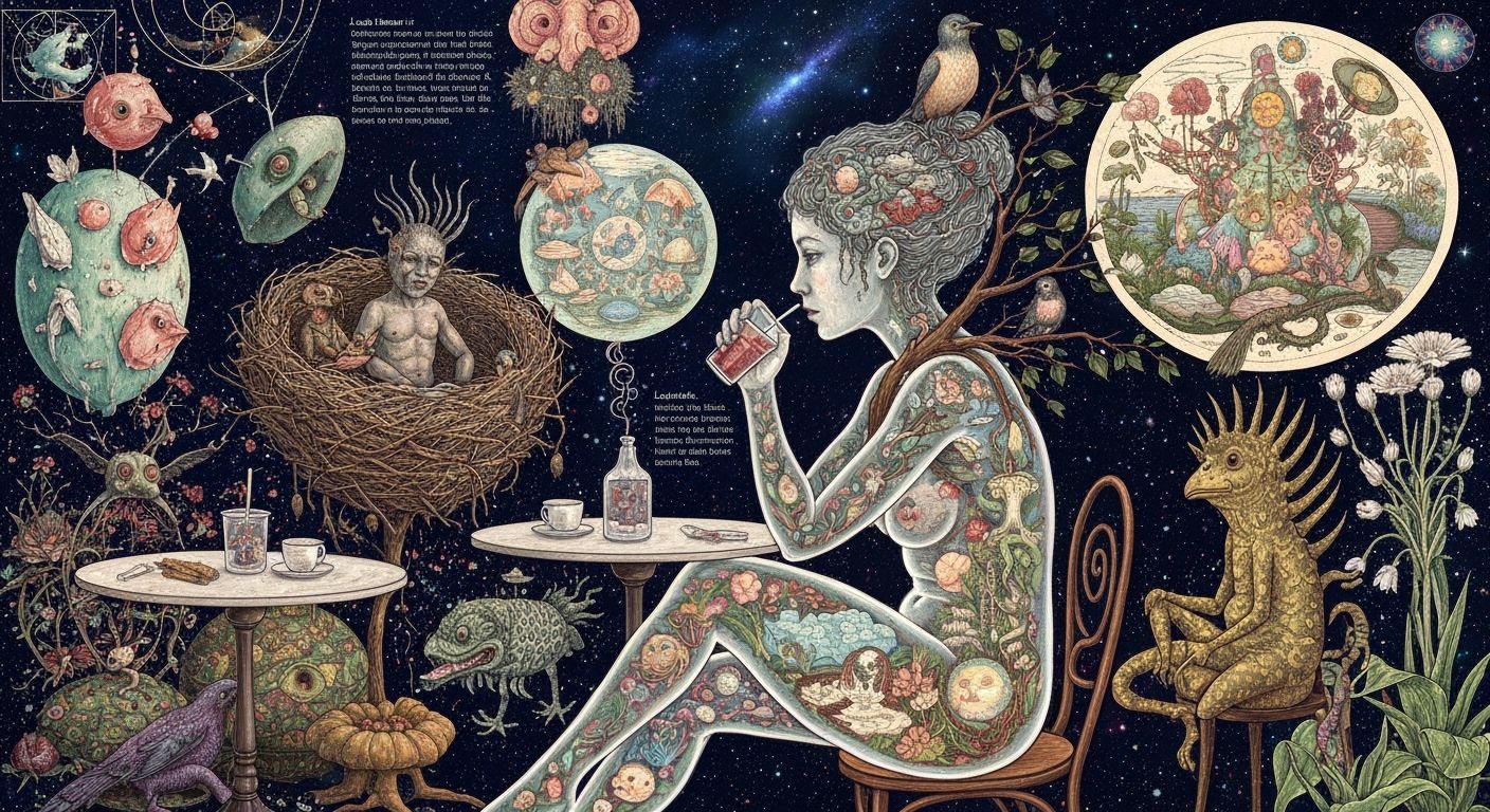 Surreal Galactic Cafe in Bosch and Haeckel Style
